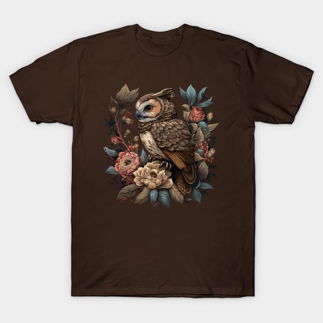 Cute Floral Owl T-Shirt by Wintrly